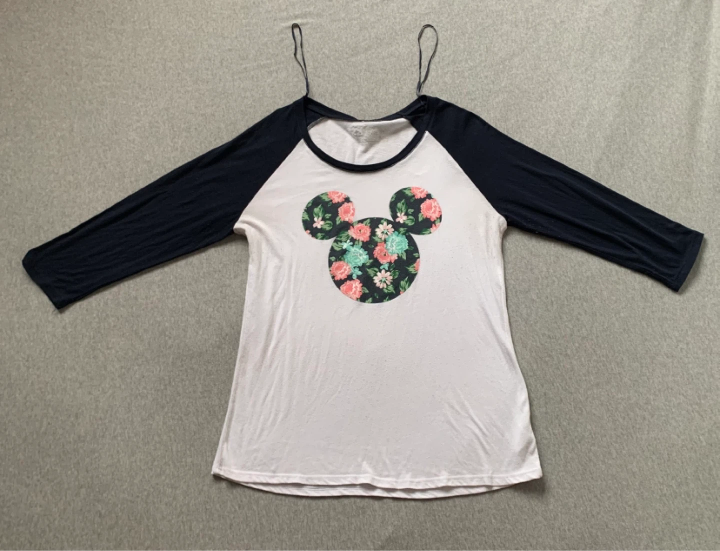 Disney Mickey Mouse Floral Henley T-Shirt - Ladies Large