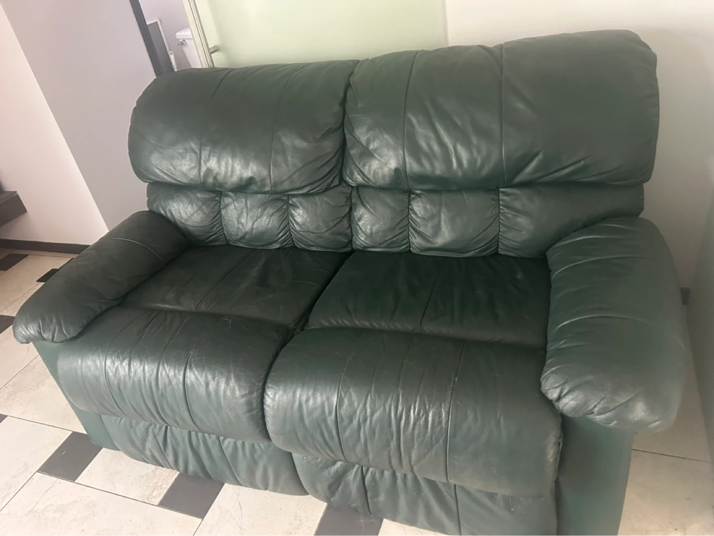 Dark Green Leather Couch