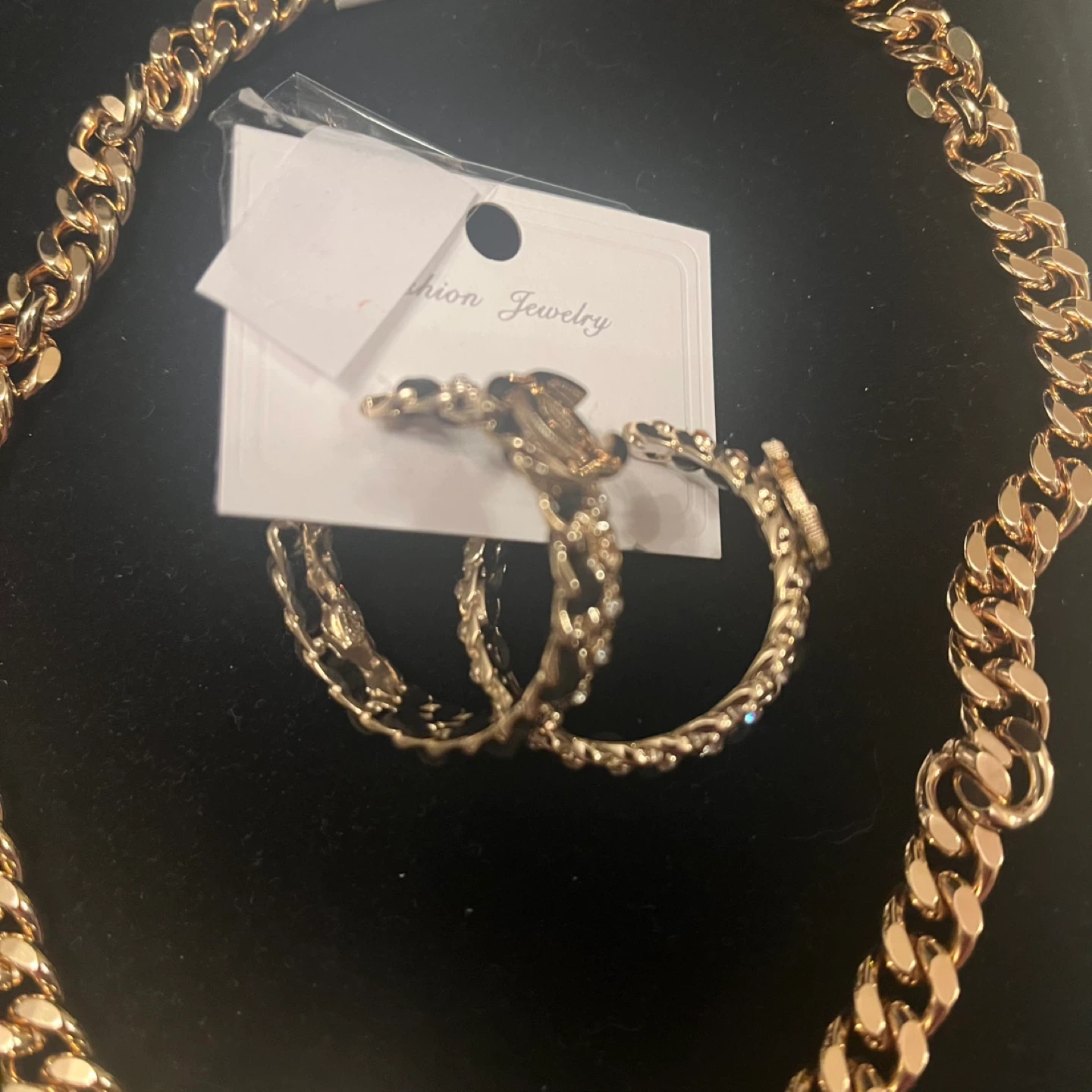 Gold Chain Necklace and Hoop Earrings Set - photo 2