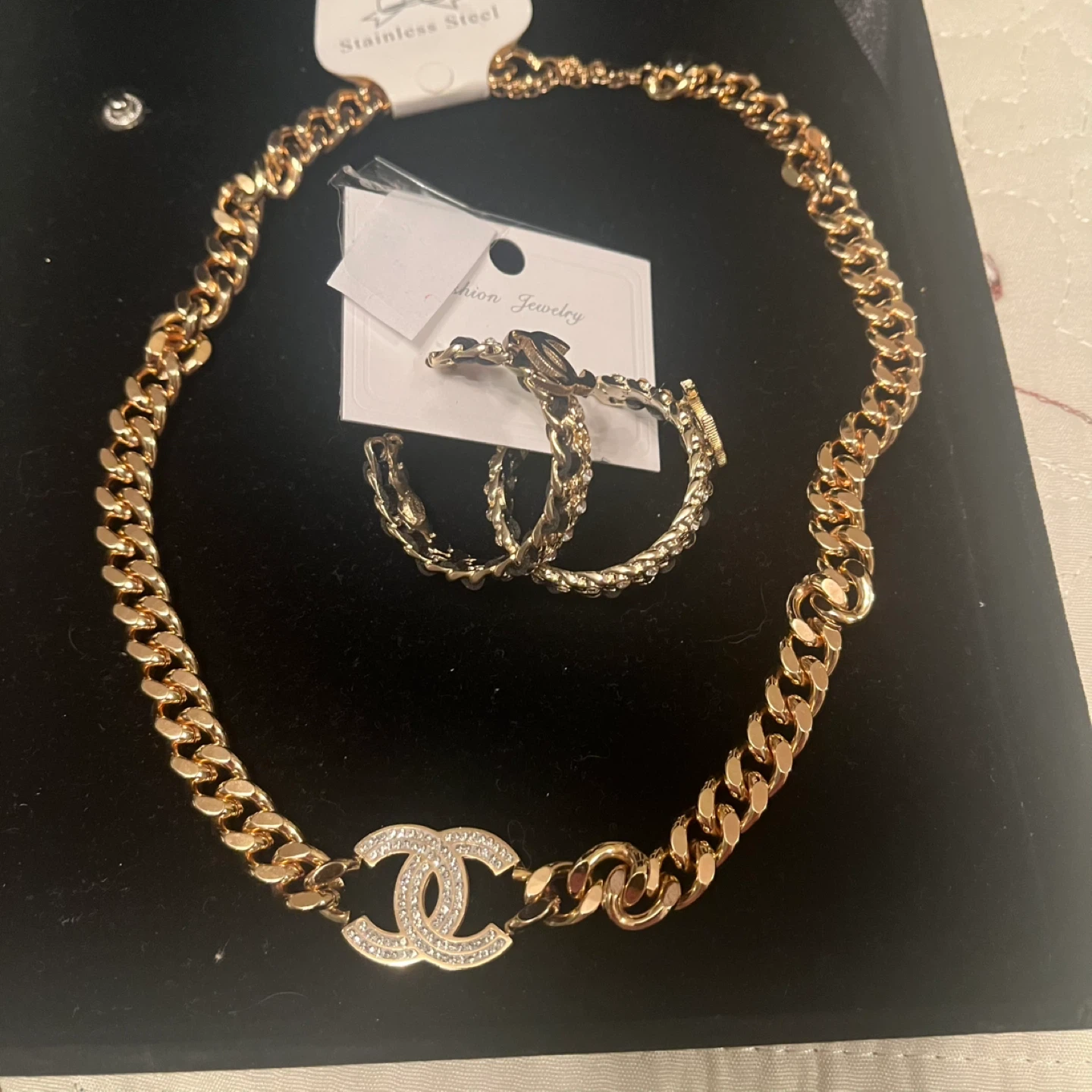 Gold Chain Necklace and Hoop Earrings Set - photo 3