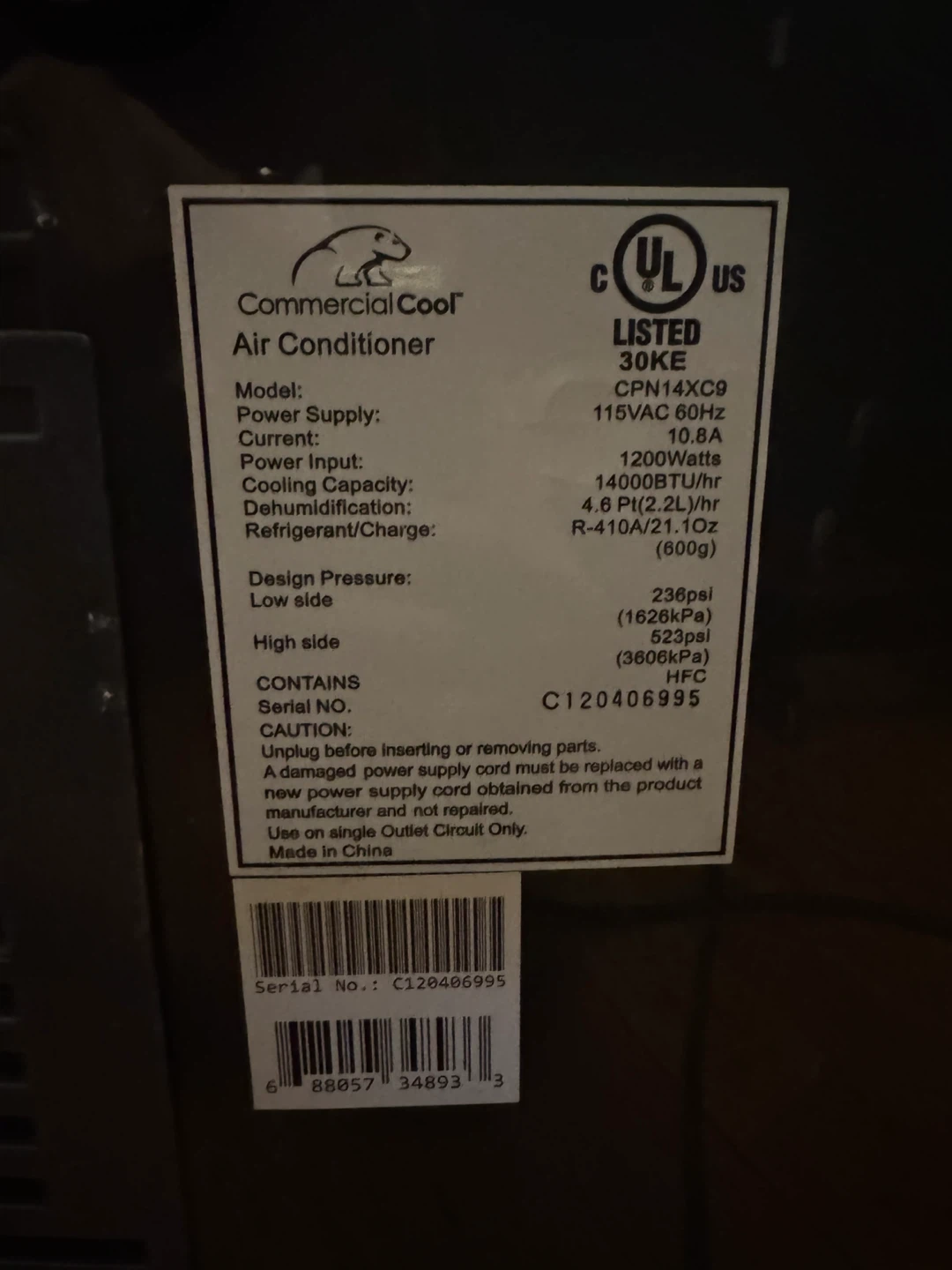 FREE! Commercial Cool Air Conditioner & Dehumidifier 14000 BTU - photo 3