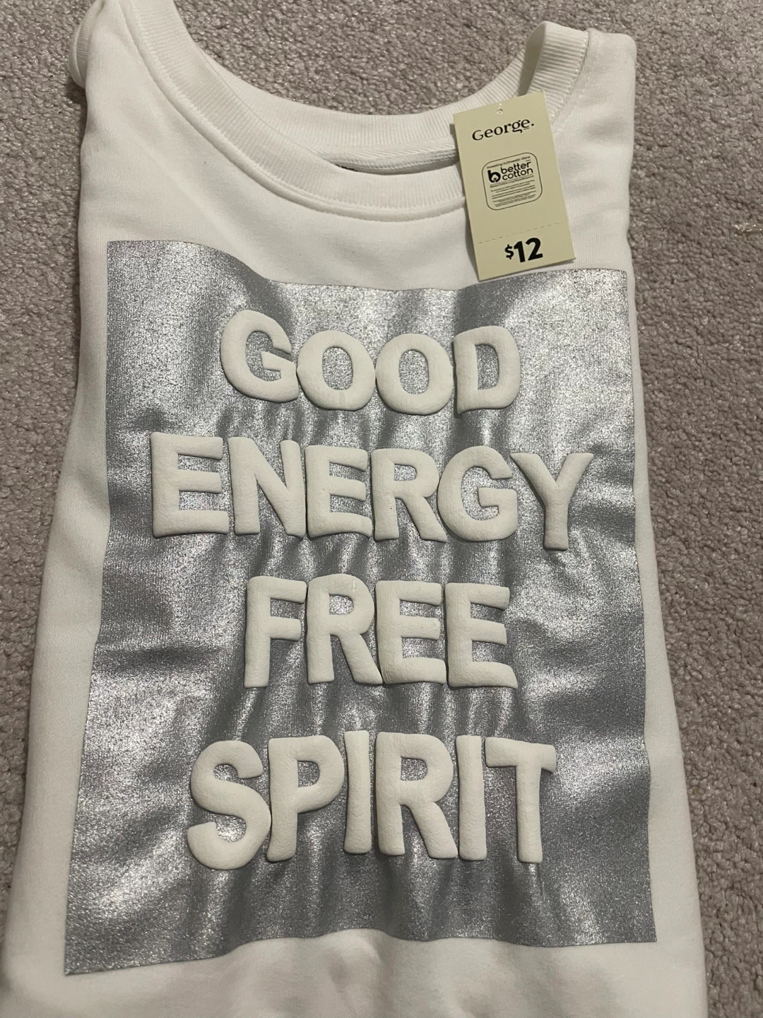 White "Good Energy Free Spirit" Sweatshirt. Youth XL (14-16y)