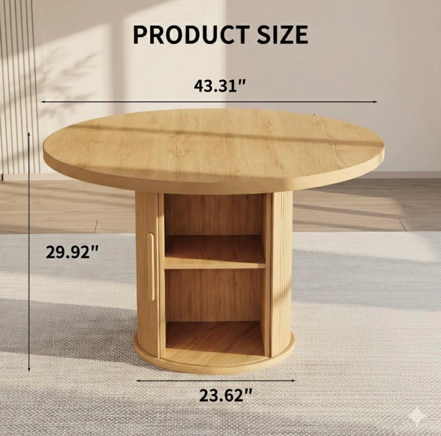 Round Wooden Dining Table with Storage - 43.3" Wood Tabletop - photo 2