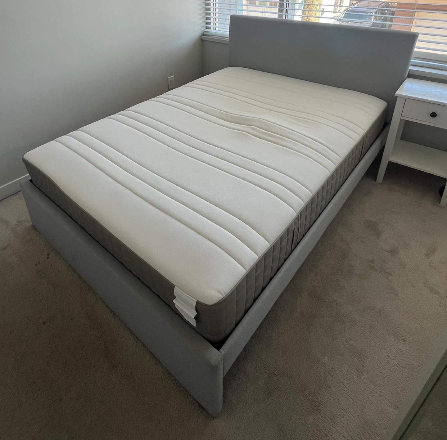 Grey Upholstered Bed Frame with Mattress