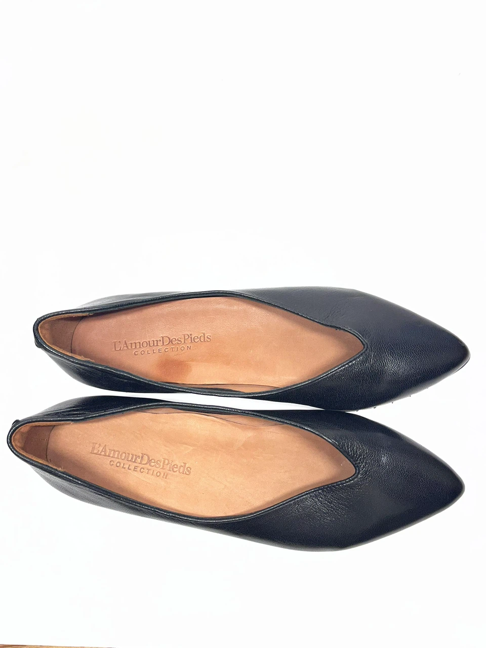 Black leather pointed-toe ballet flats - photo 3