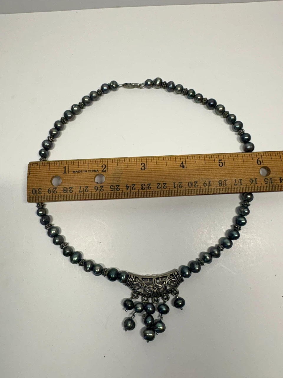 Dark Pearl Necklace with Silver Tassel Pendant - photo 3