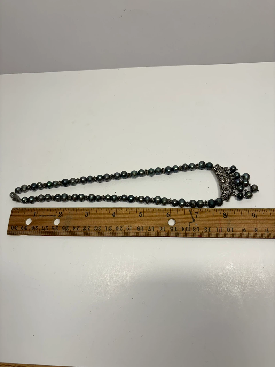 Dark Pearl Necklace with Silver Tassel Pendant - photo 4