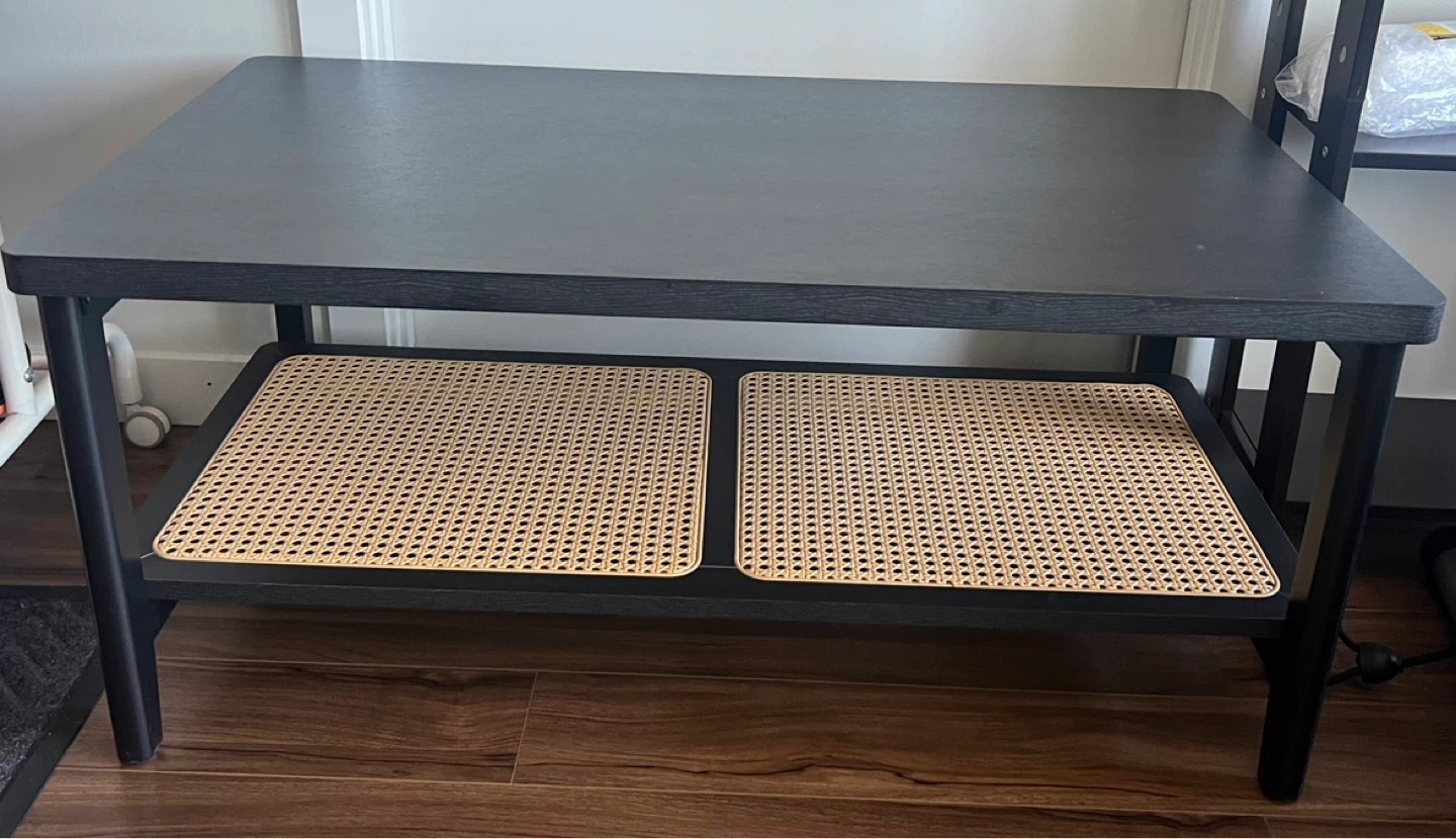 Black Coffee Table with Cane Shelf