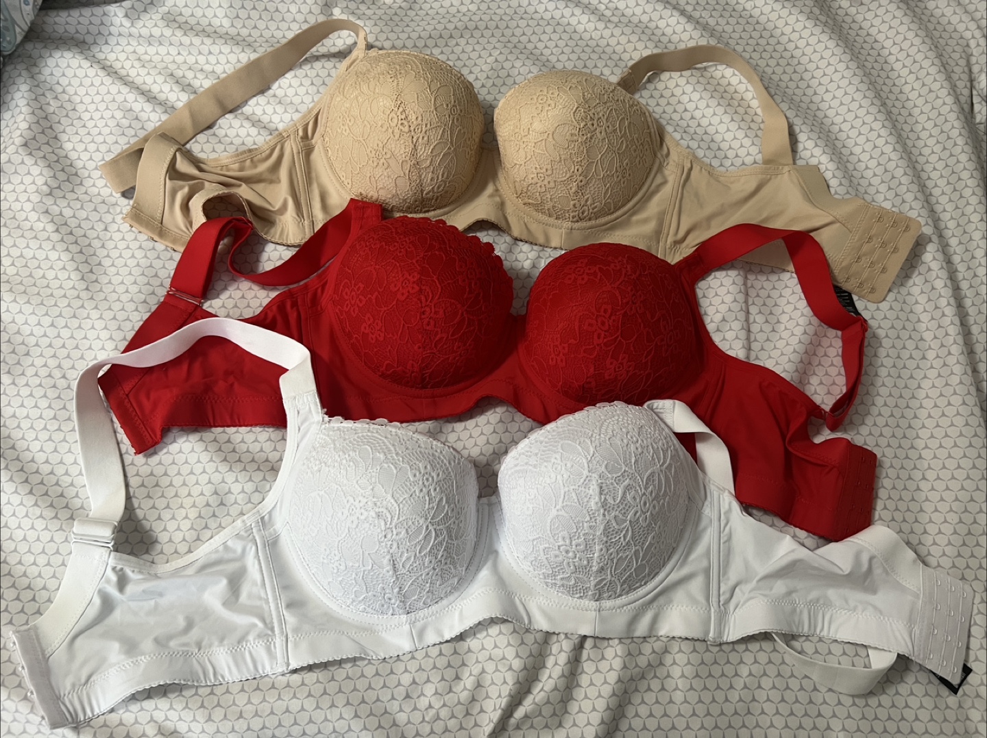 3 Brand new Bras - Beige, Red, White