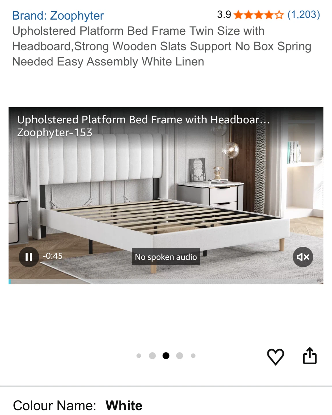 Zoophyter Upholstered Platform Bed Frame - Twin Size - White - photo 5