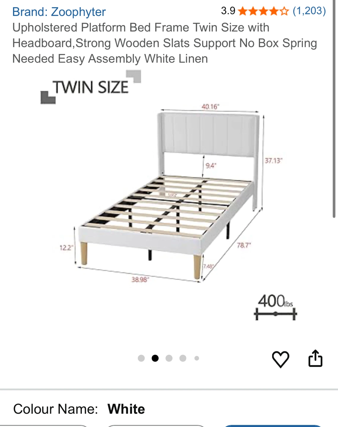Zoophyter Upholstered Platform Bed Frame - Twin Size - White - photo 2