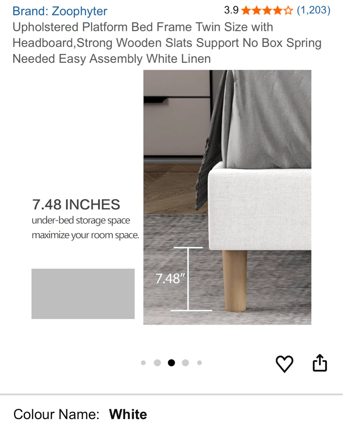 Zoophyter Upholstered Platform Bed Frame - Twin Size - White - photo 4