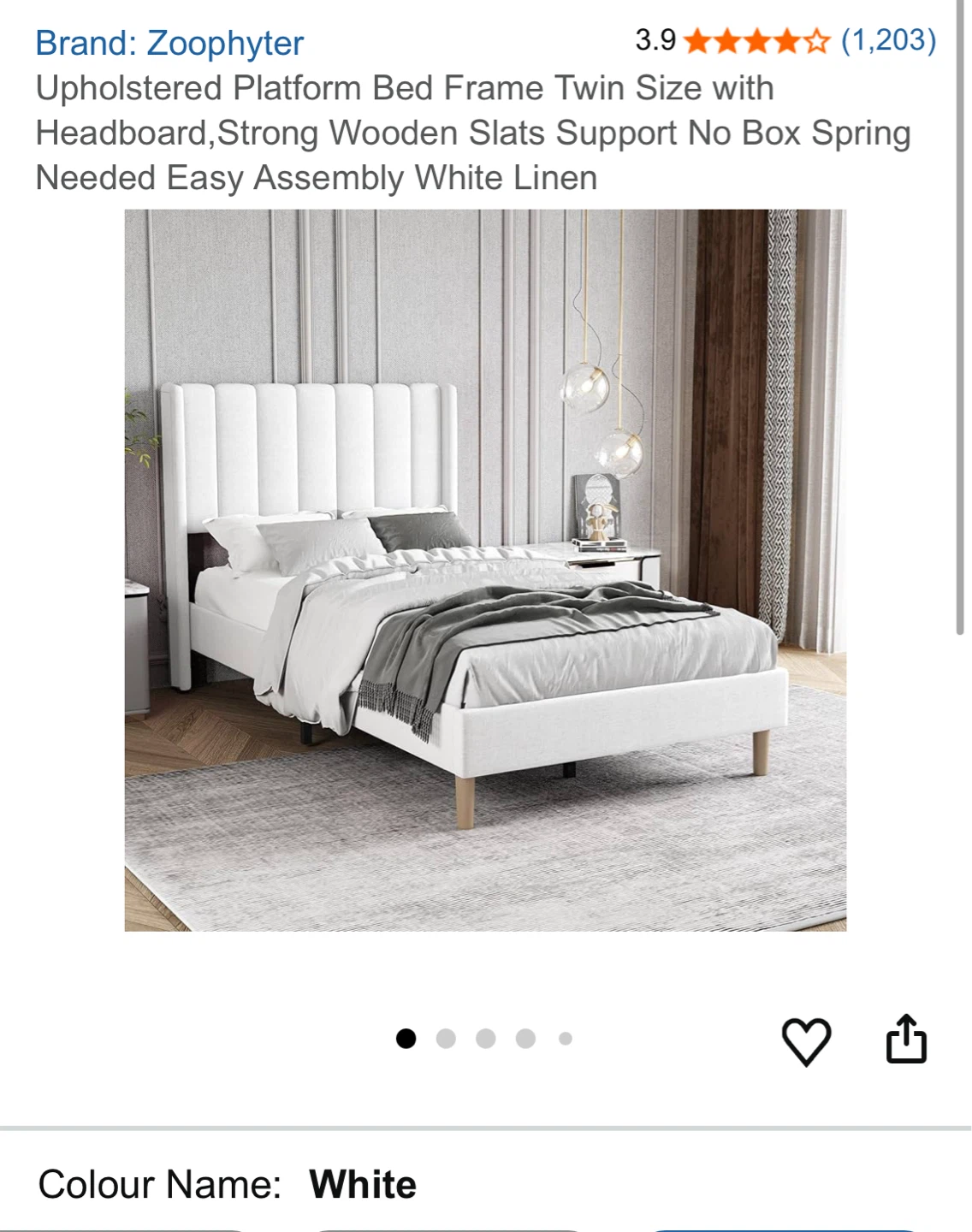 Zoophyter Upholstered Platform Bed Frame - Twin Size - White