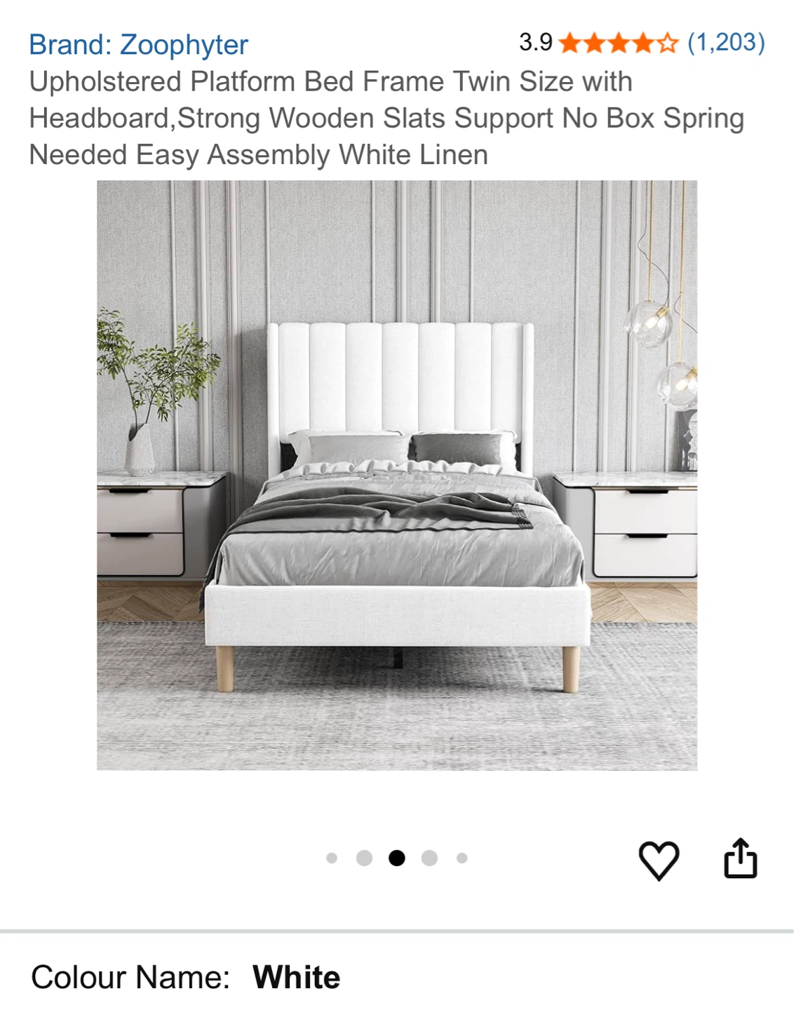 Zoophyter Upholstered Platform Bed Frame - Twin Size - White - photo 3