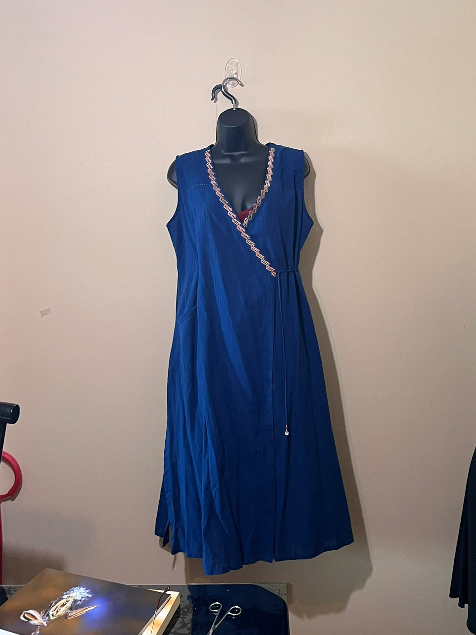 TANEIRA sleeveless wrap dress in a vibrant blue