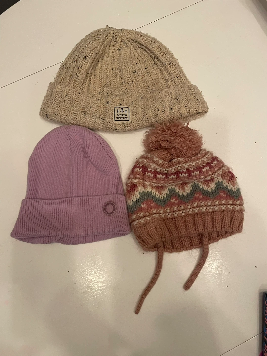 3 Zara Kids toques - Tan, Lilac & Patterned