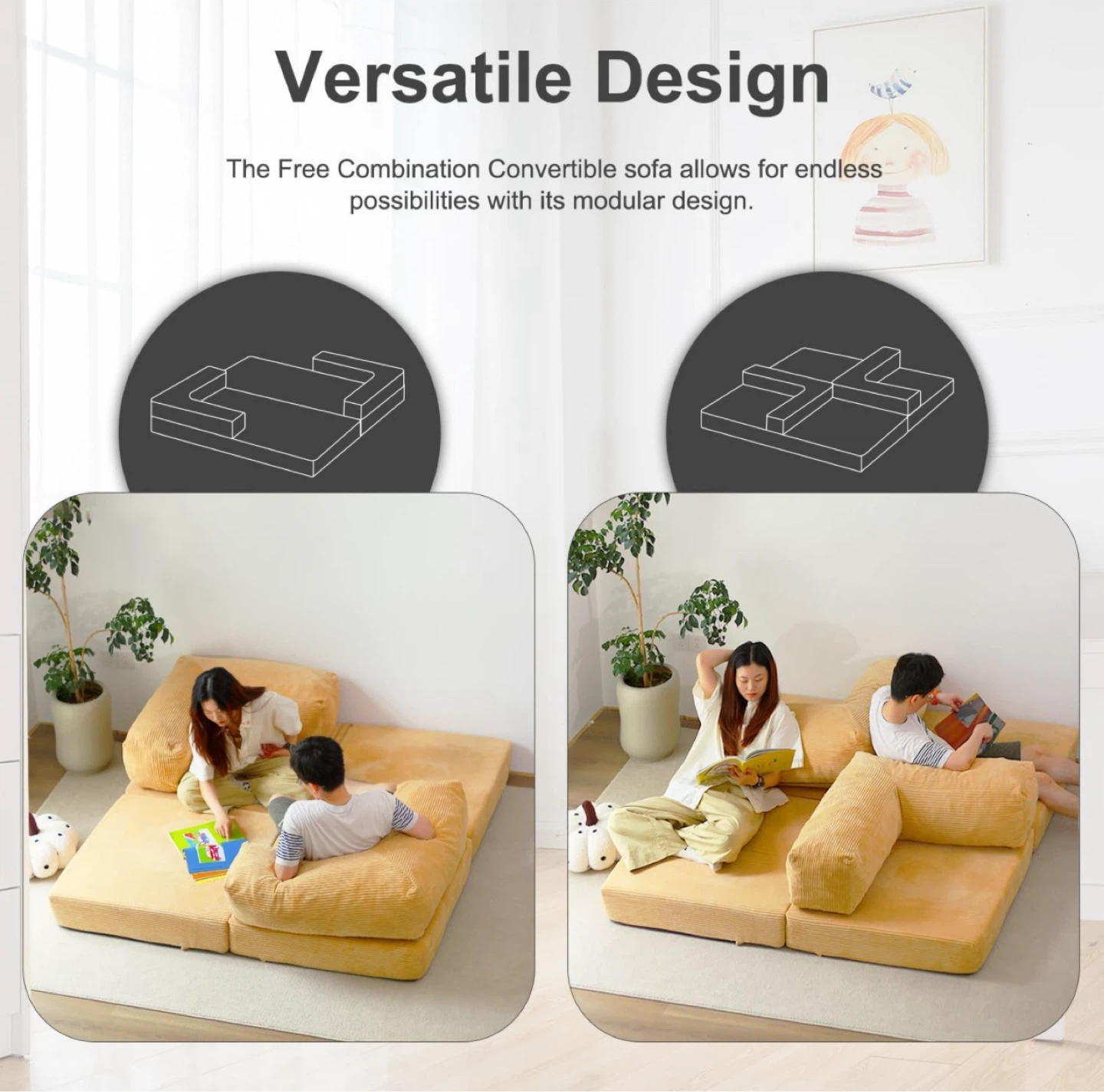 Convertible Folding Sofa Bed, Armless Foam Floor Sofa - photo 5