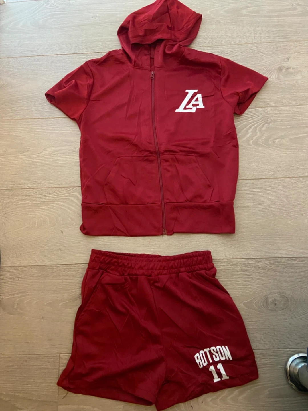 Red LA zip-up hoodie and shorts set - photo 4