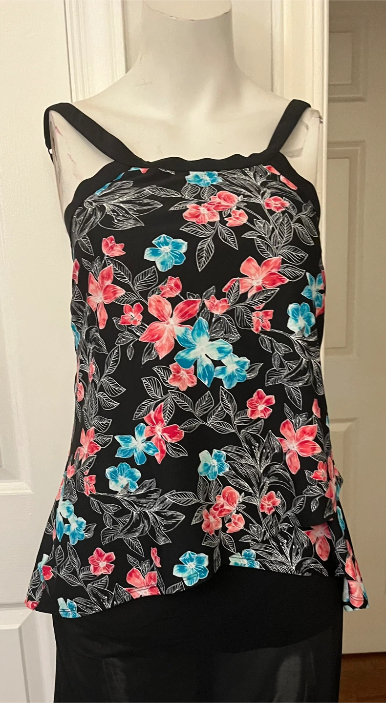 Black Floral Tankini Top size 12