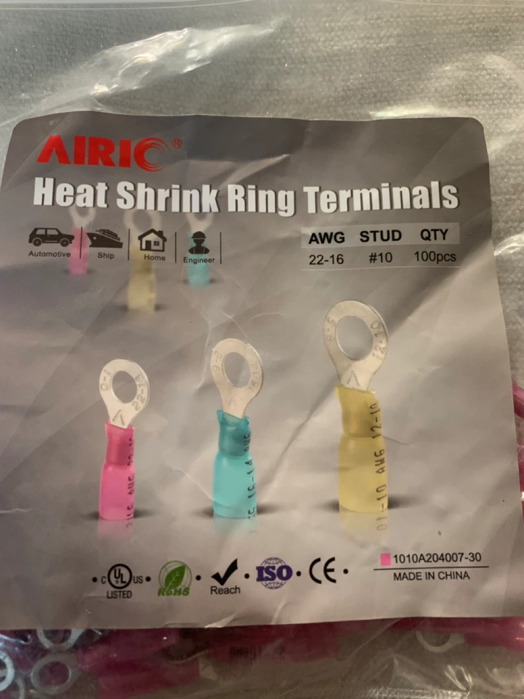 AIRIC Heat Shrink Ring Terminals 100 Pcs