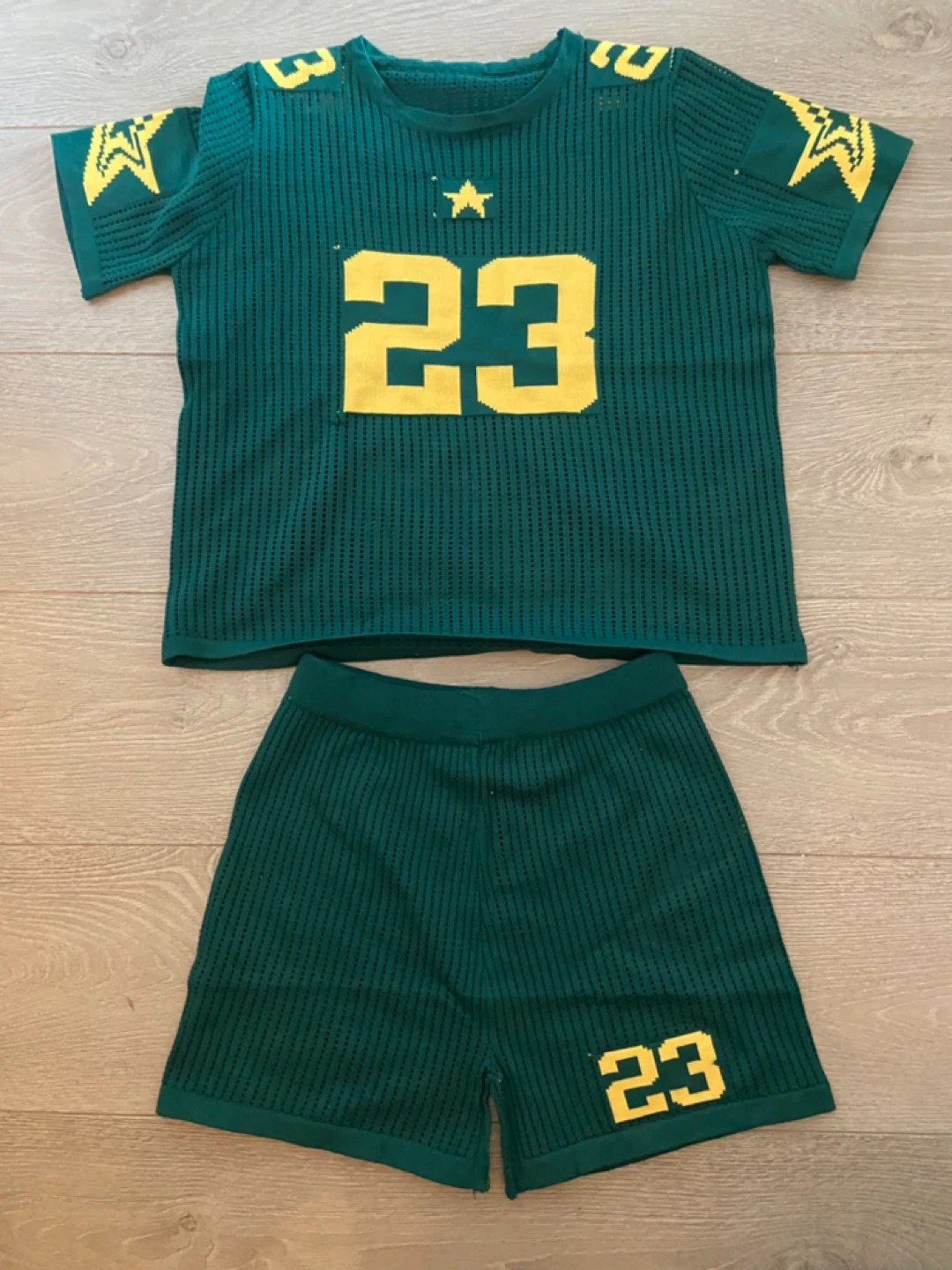 Green and Yellow "23" Jersey and Shorts Set