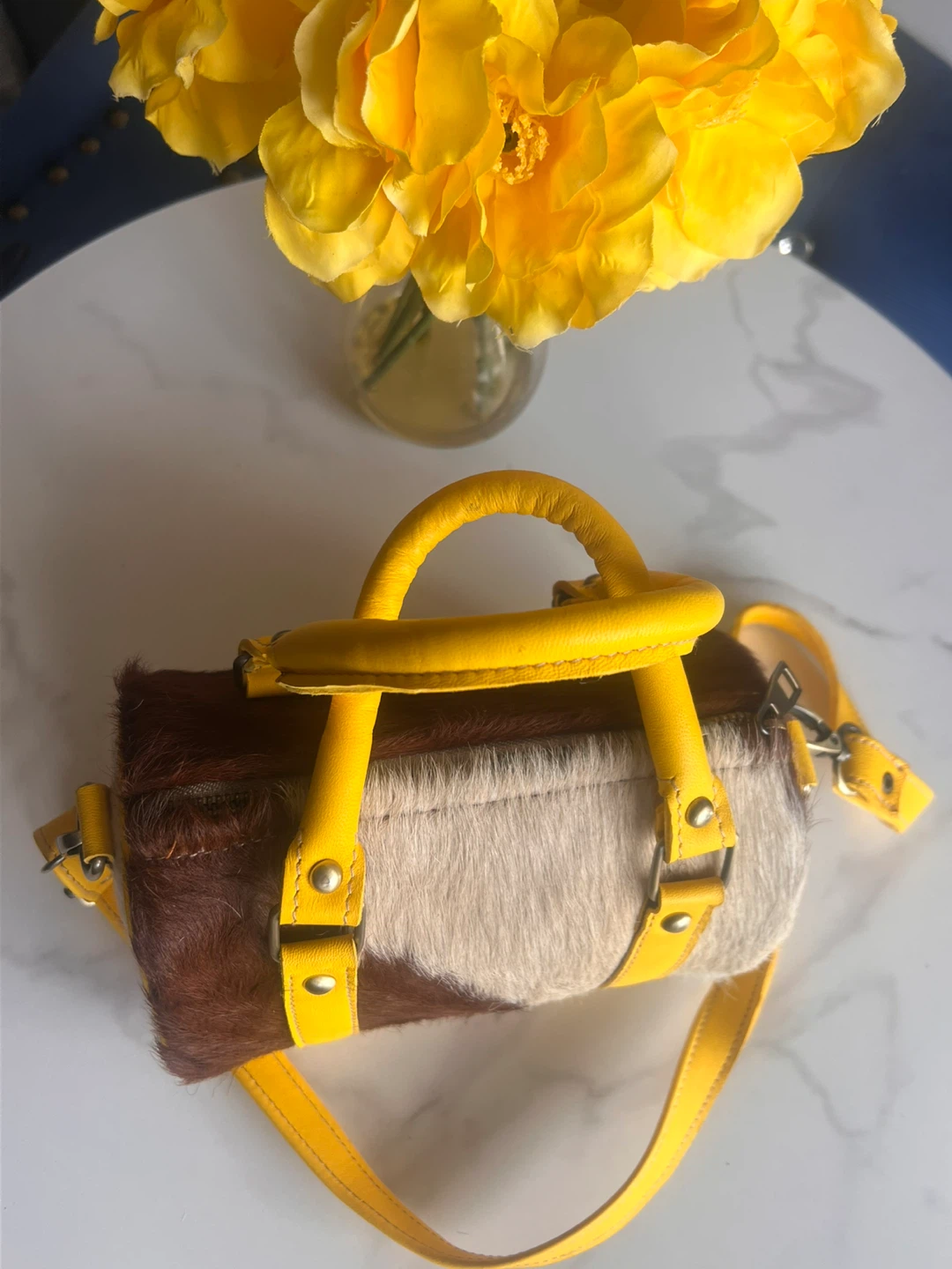 Real Fur & Leather Barrel min Handbag - photo 5