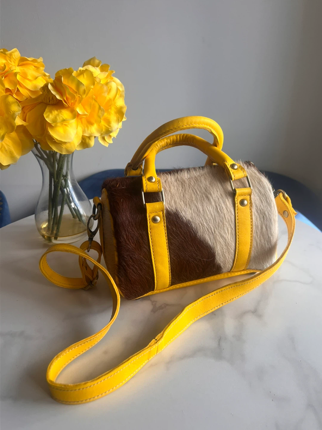 Real Fur & Leather Barrel min Handbag - photo 3