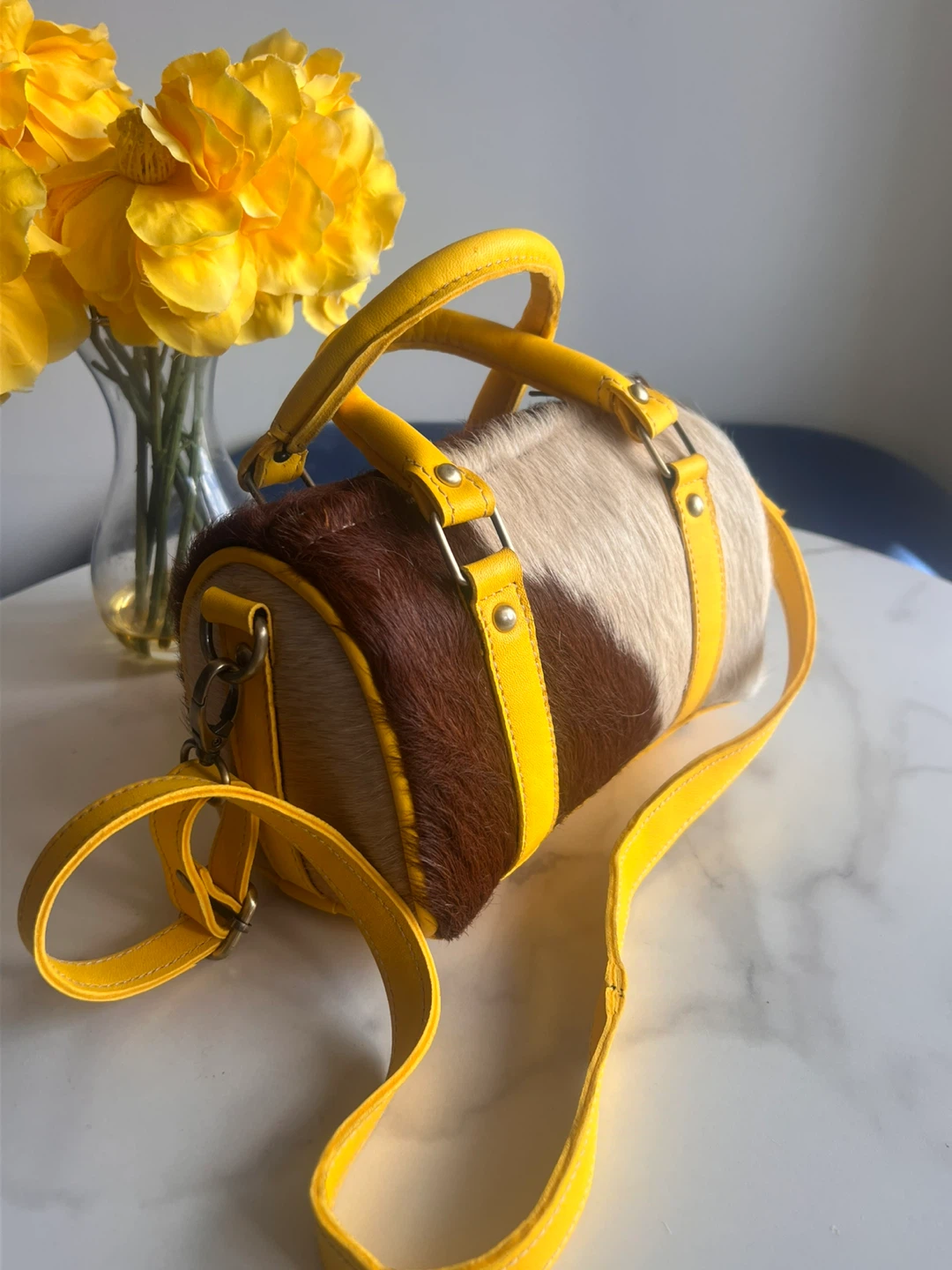 Real Fur & Leather Barrel min Handbag - photo 2