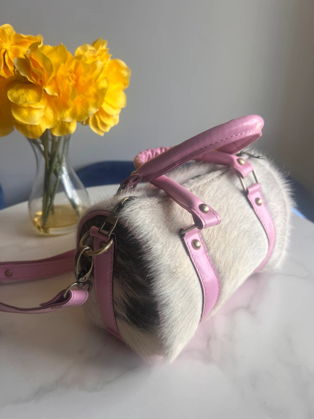 Furry Barrel Bag with Pink Accents - photo 5
