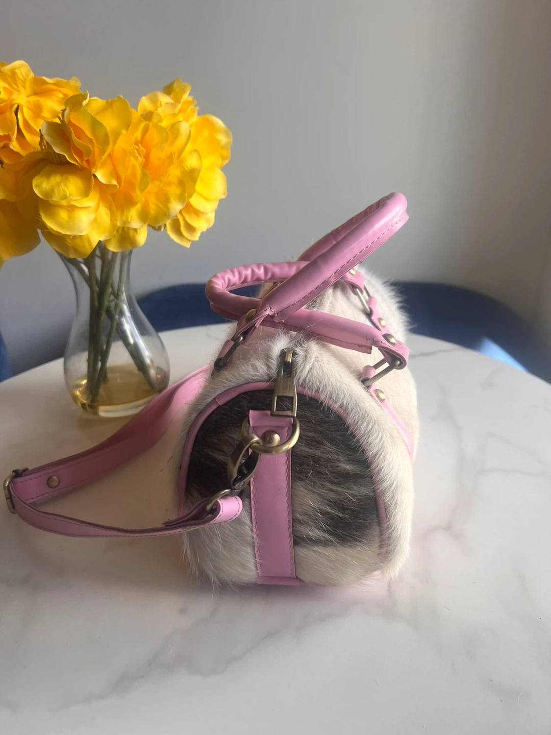 Furry Barrel Bag with Pink Accents - photo 4