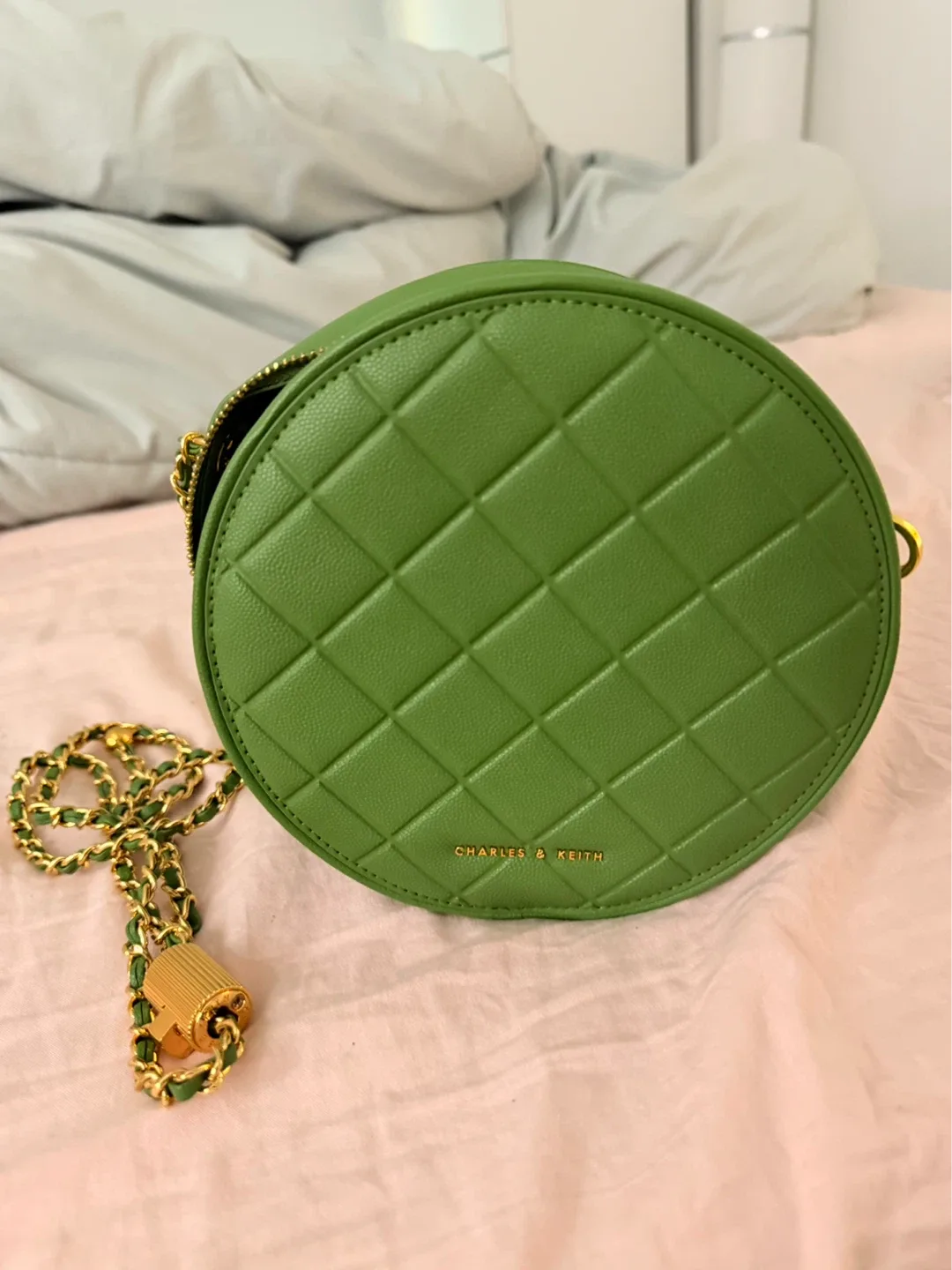 Charles & Keith Green Quilted Round Crossbody Bag - photo 3
