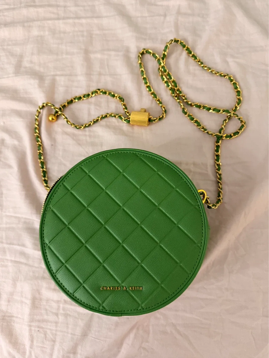 Charles & Keith Green Quilted Round Crossbody Bag