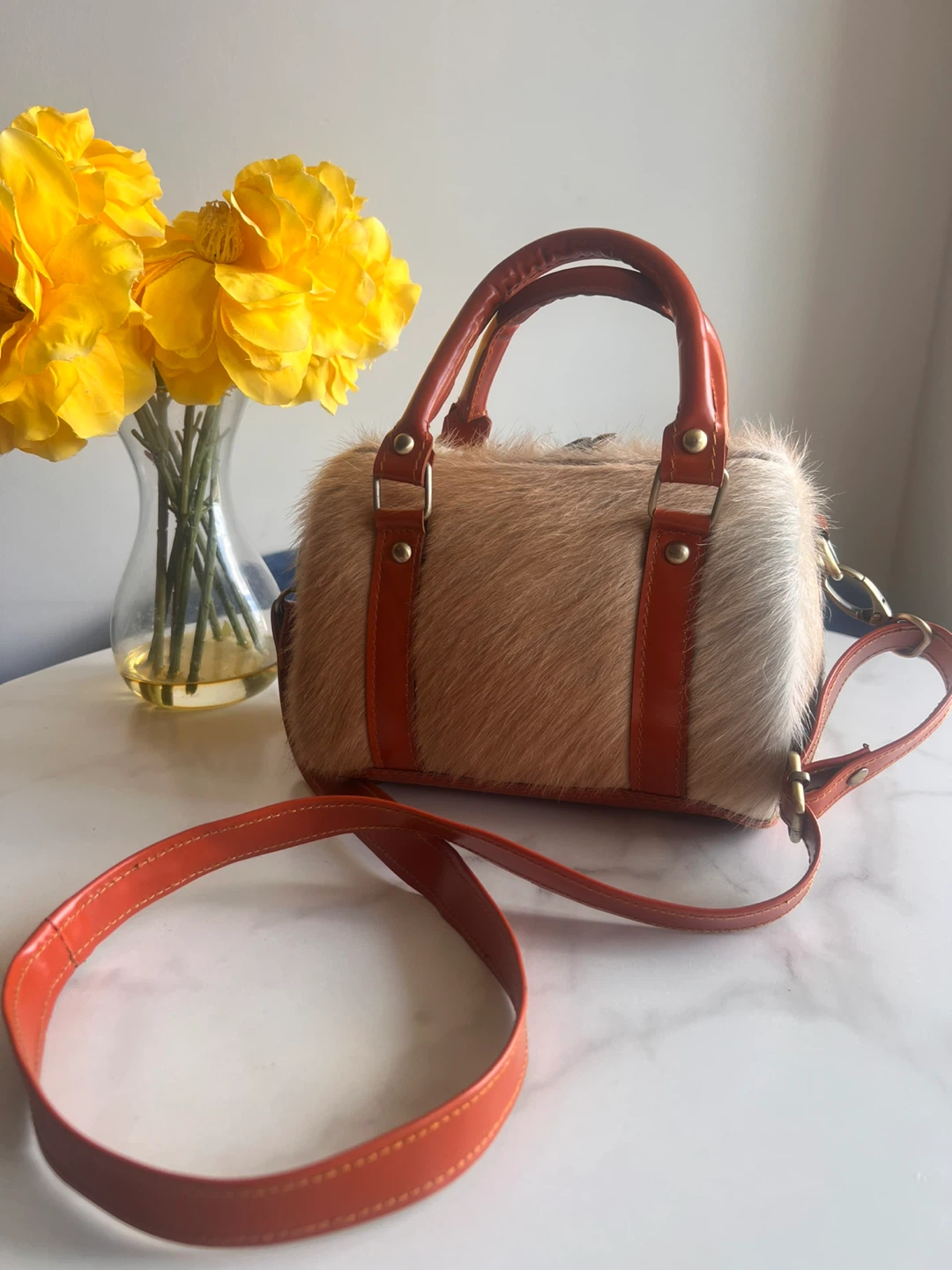Cowhide Barrel Bag with Orange Leather Trim - photo 3