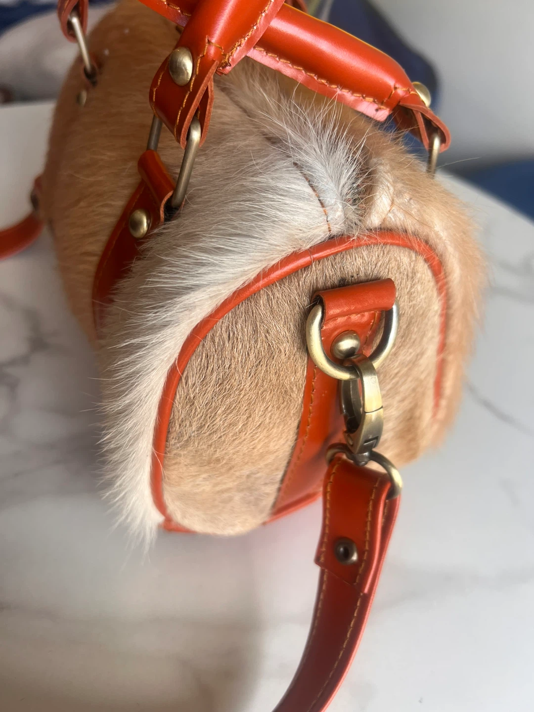 Cowhide Barrel Bag with Orange Leather Trim - photo 5