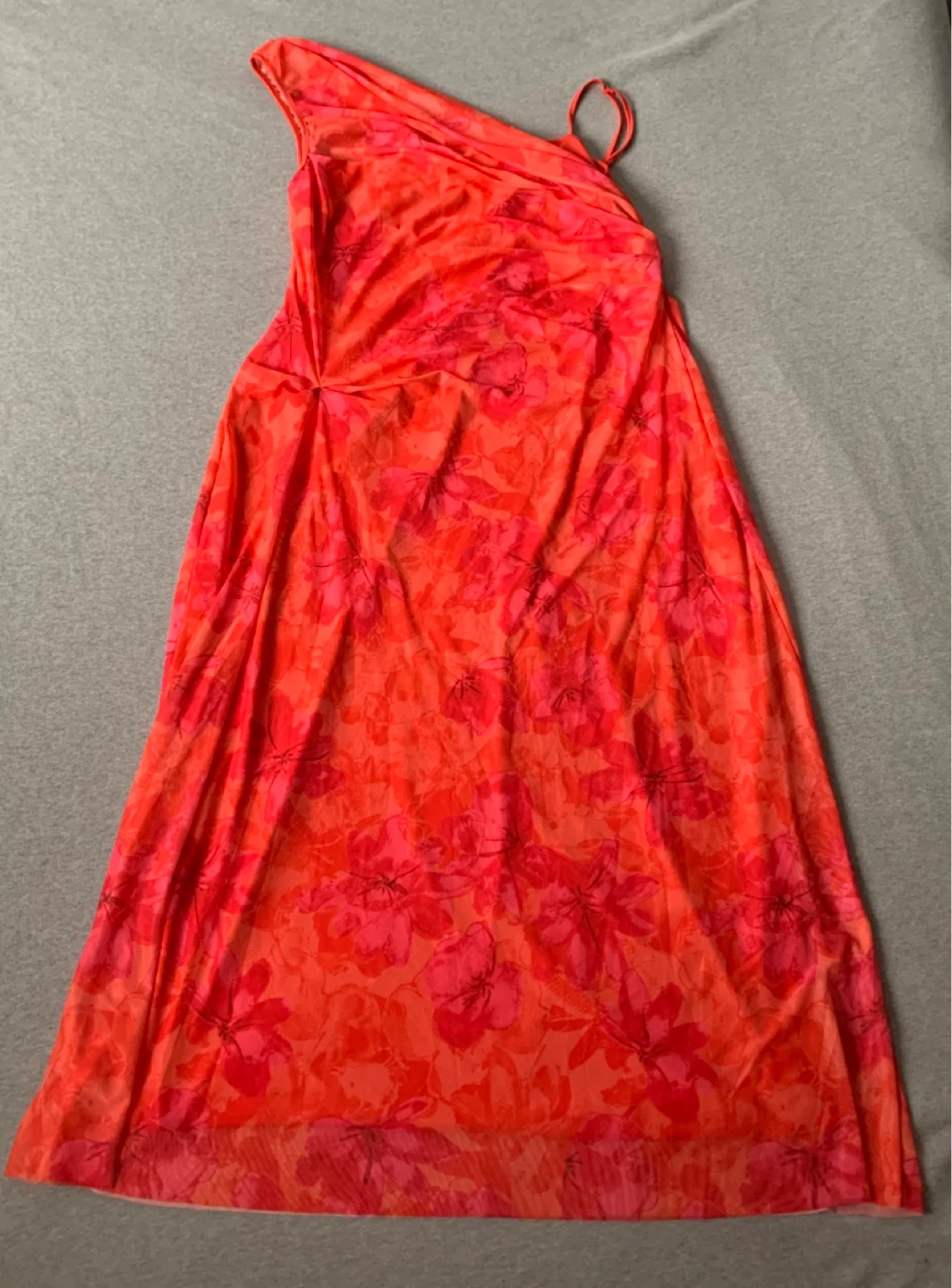 Red Pink + Orange Floral One-Shoulder Dress 4XL