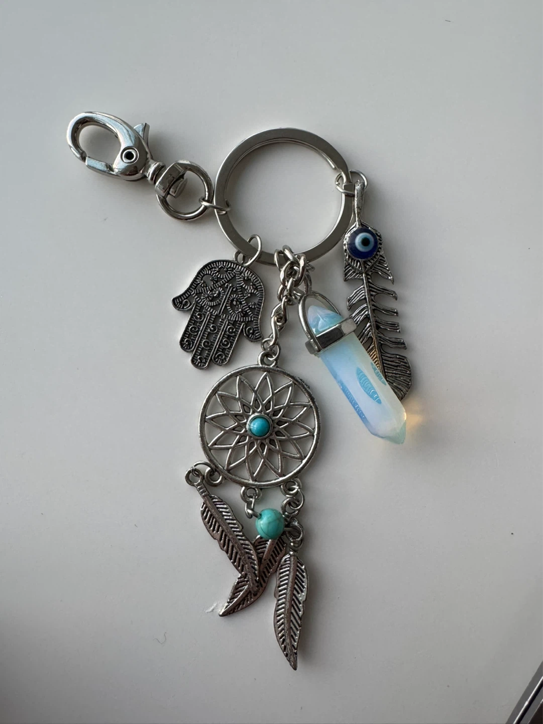 Boho Dreamcatcher Keychain with Hamsa and Evil Eye Charms