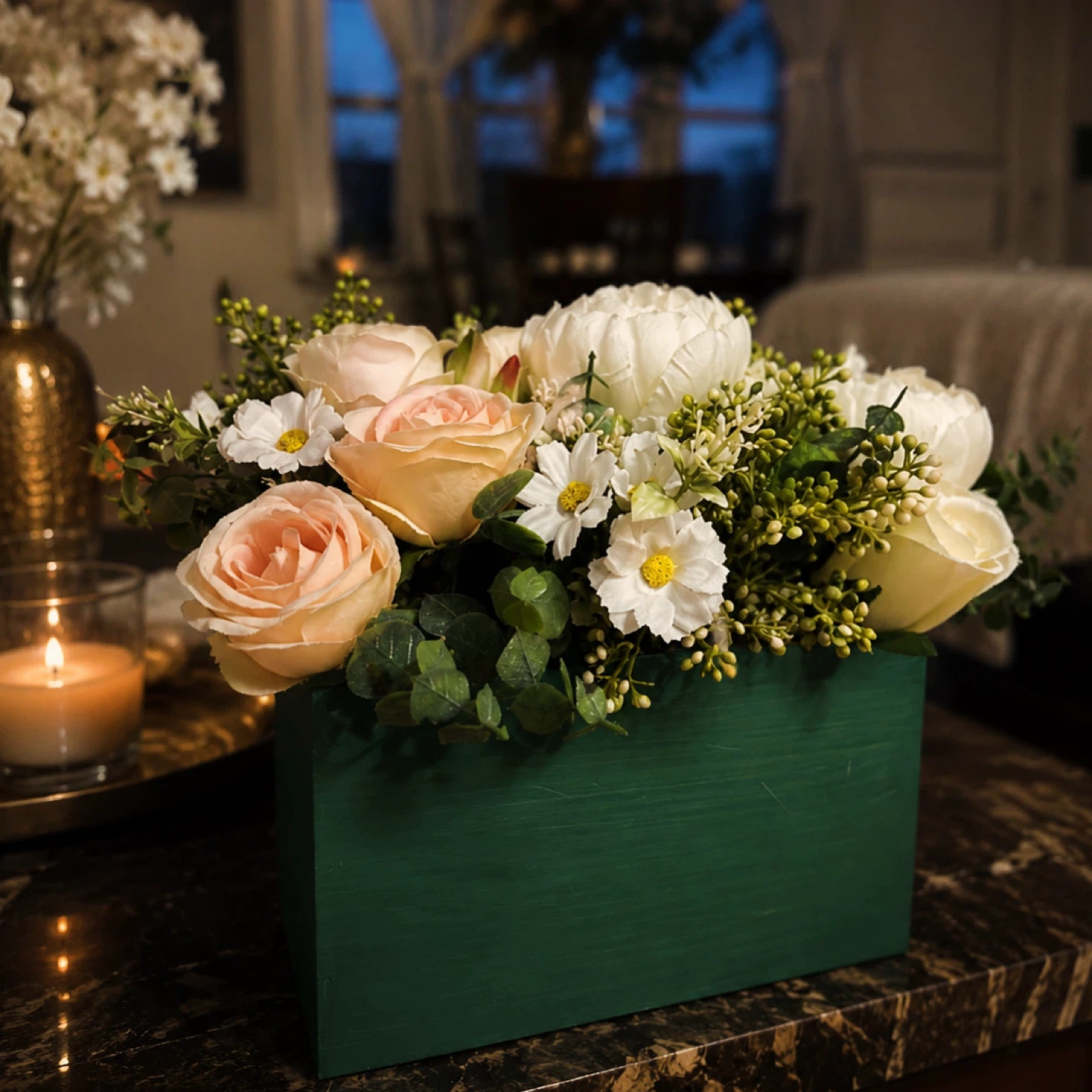 Faux Floral Arrangement in Green Box