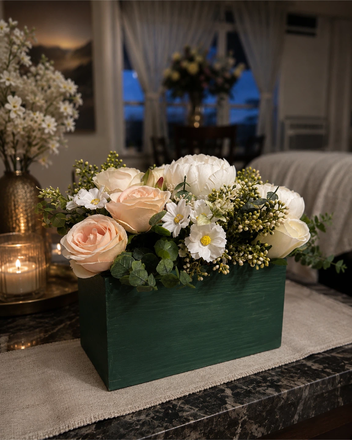 Faux Floral Arrangement in Green Box - photo 2