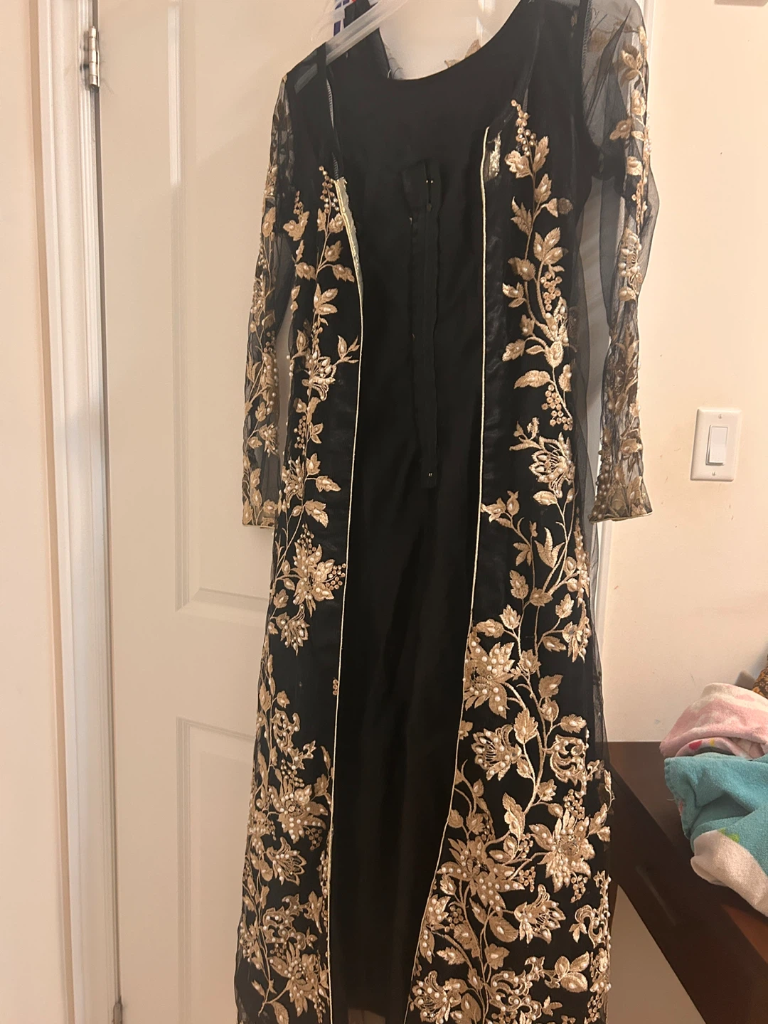 Black embroidered long-sleeve top