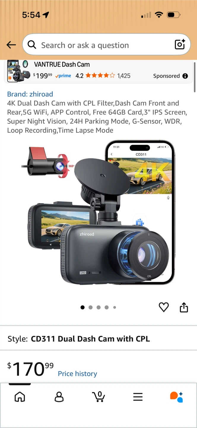 Zhiroad 4K Dual Dash Cam with CPL Filter