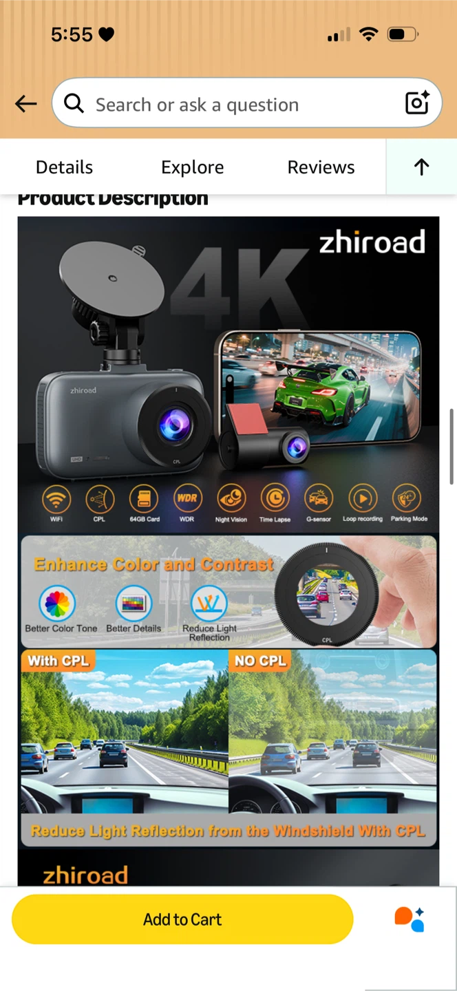 Zhiroad 4K Dual Dash Cam with CPL Filter - photo 2