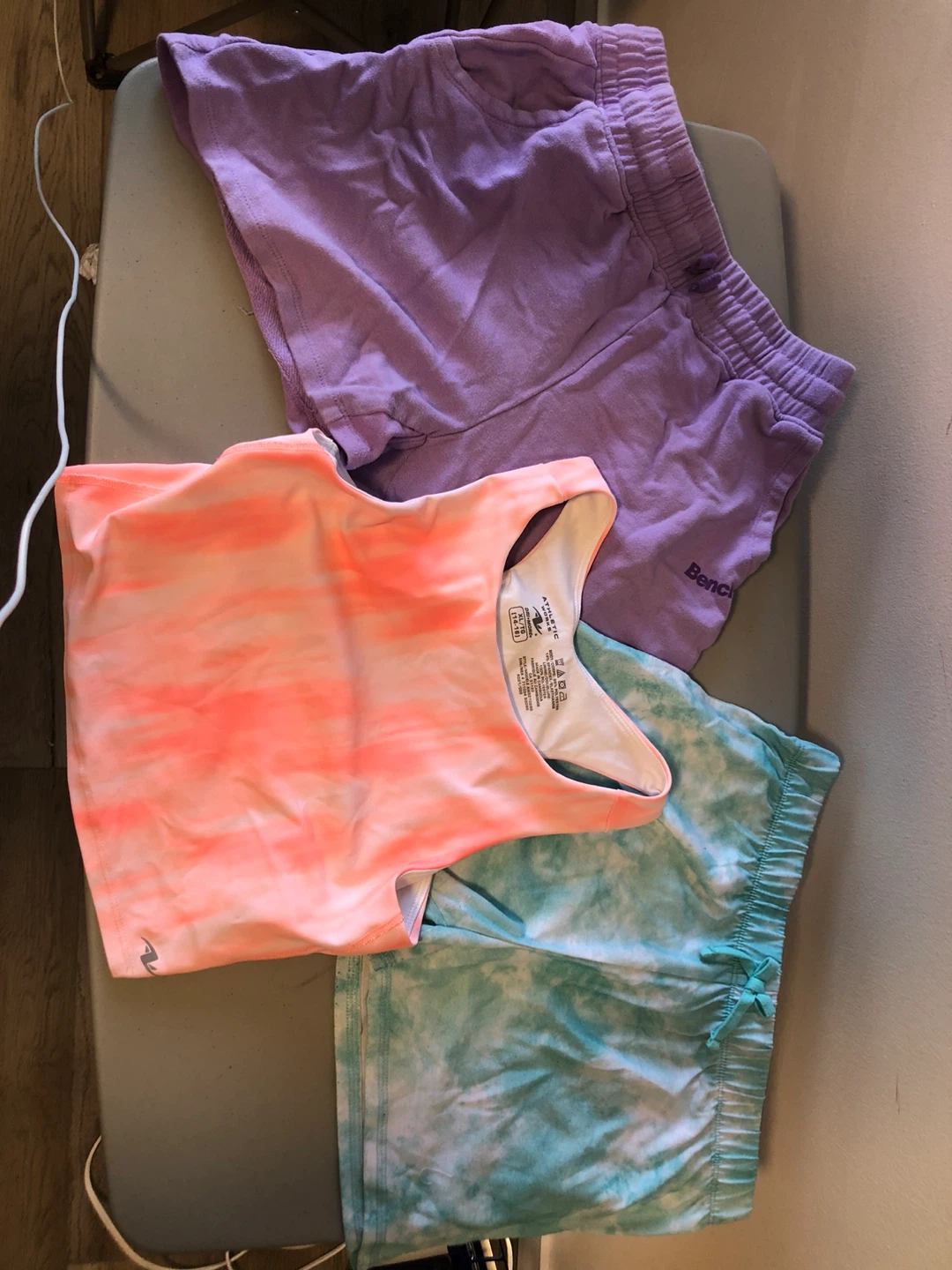 Bench purple and teal tie-dye shorts with matching tank top