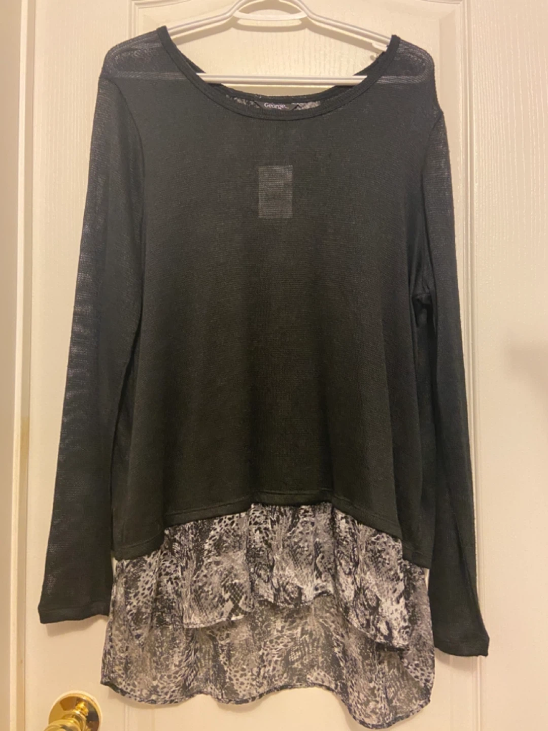 George Women's Black Long Sleeve Top with Snake Print Layer