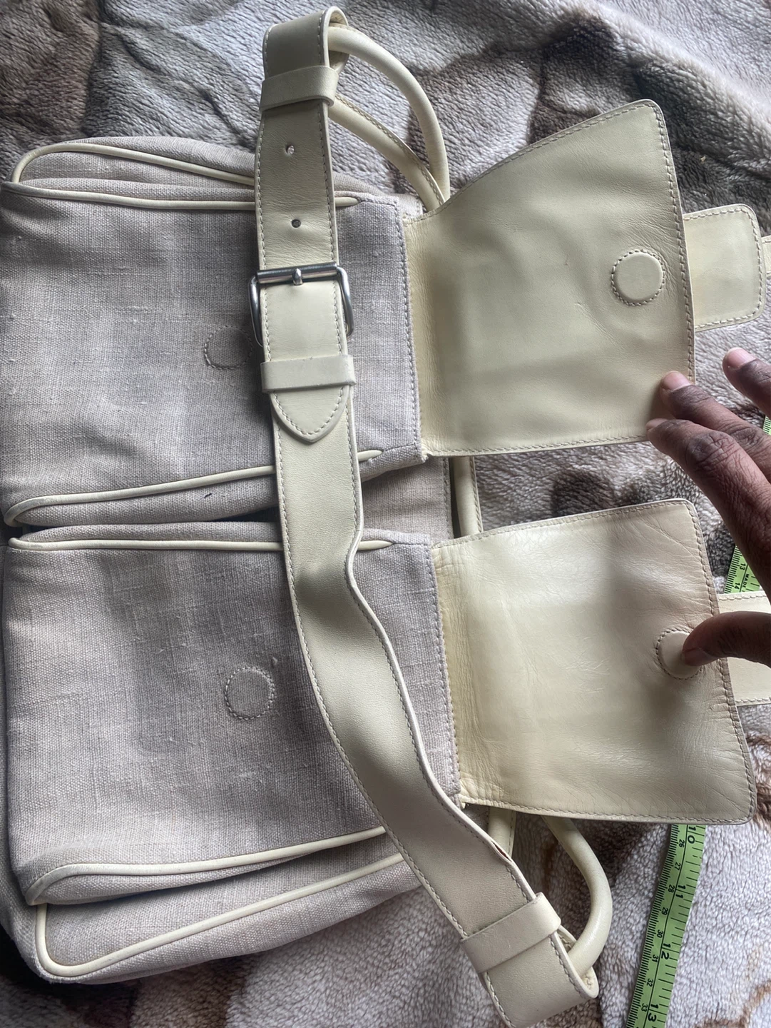 Linen Satchel Bag with Leather Accents - photo 4