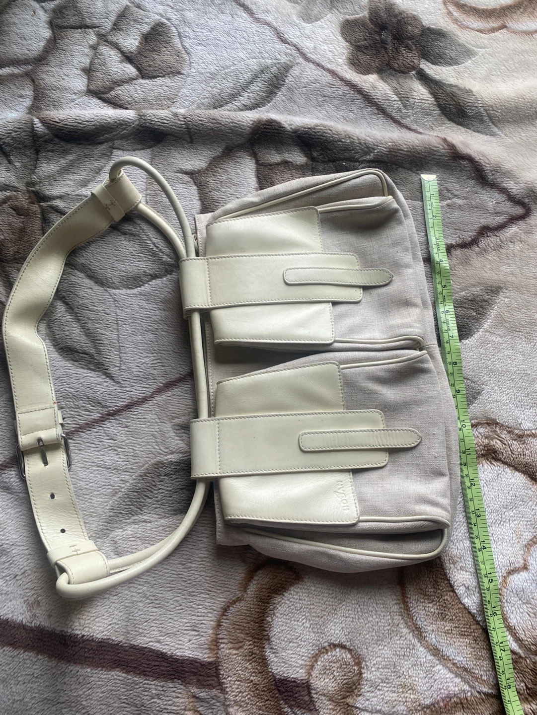 Linen Satchel Bag with Leather Accents