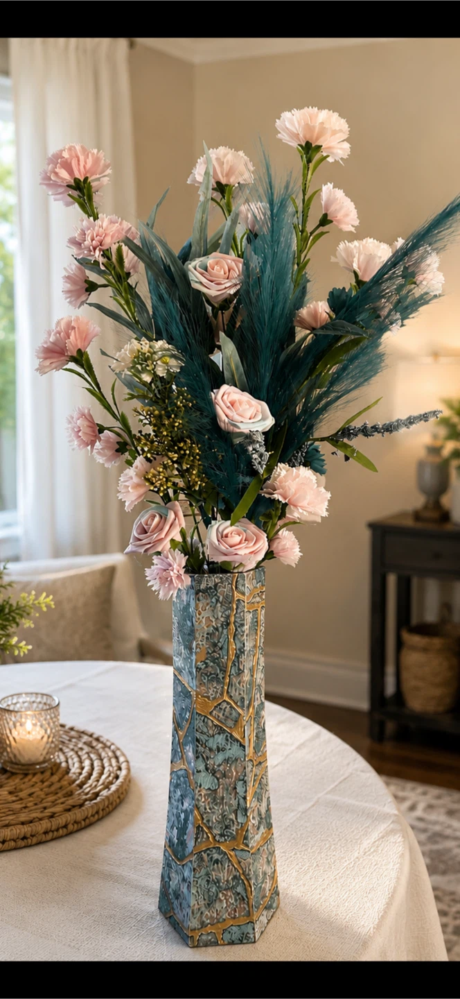 Tall Decorative Vase with Floral Arrangement