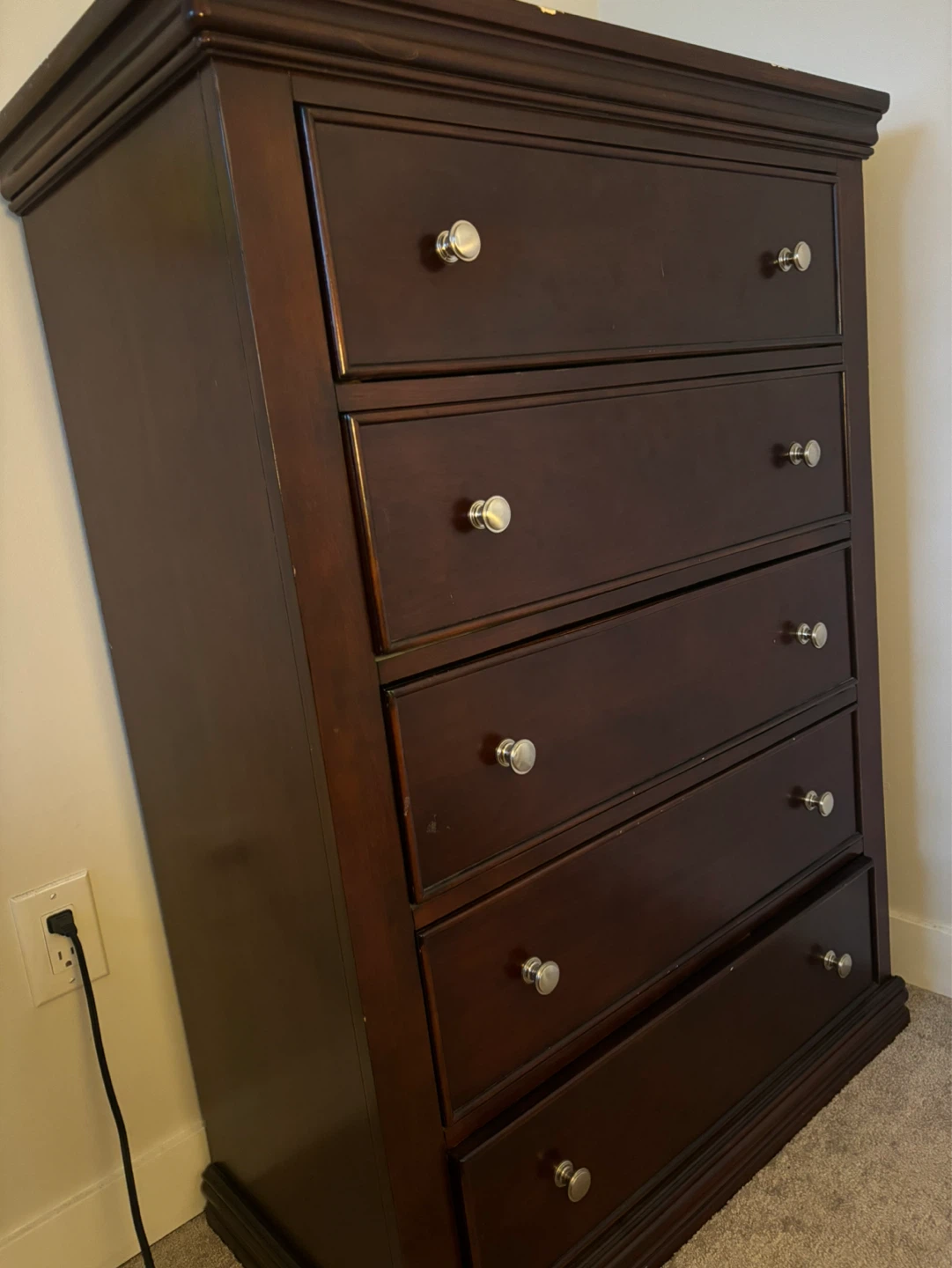 Dark Brown 5-Drawer Dresser Solid Wood - photo 2