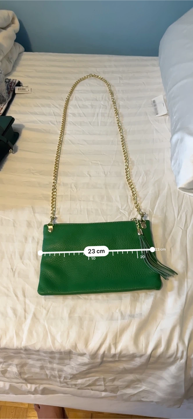 Green Leather Clutch with Gold Chain - photo 2