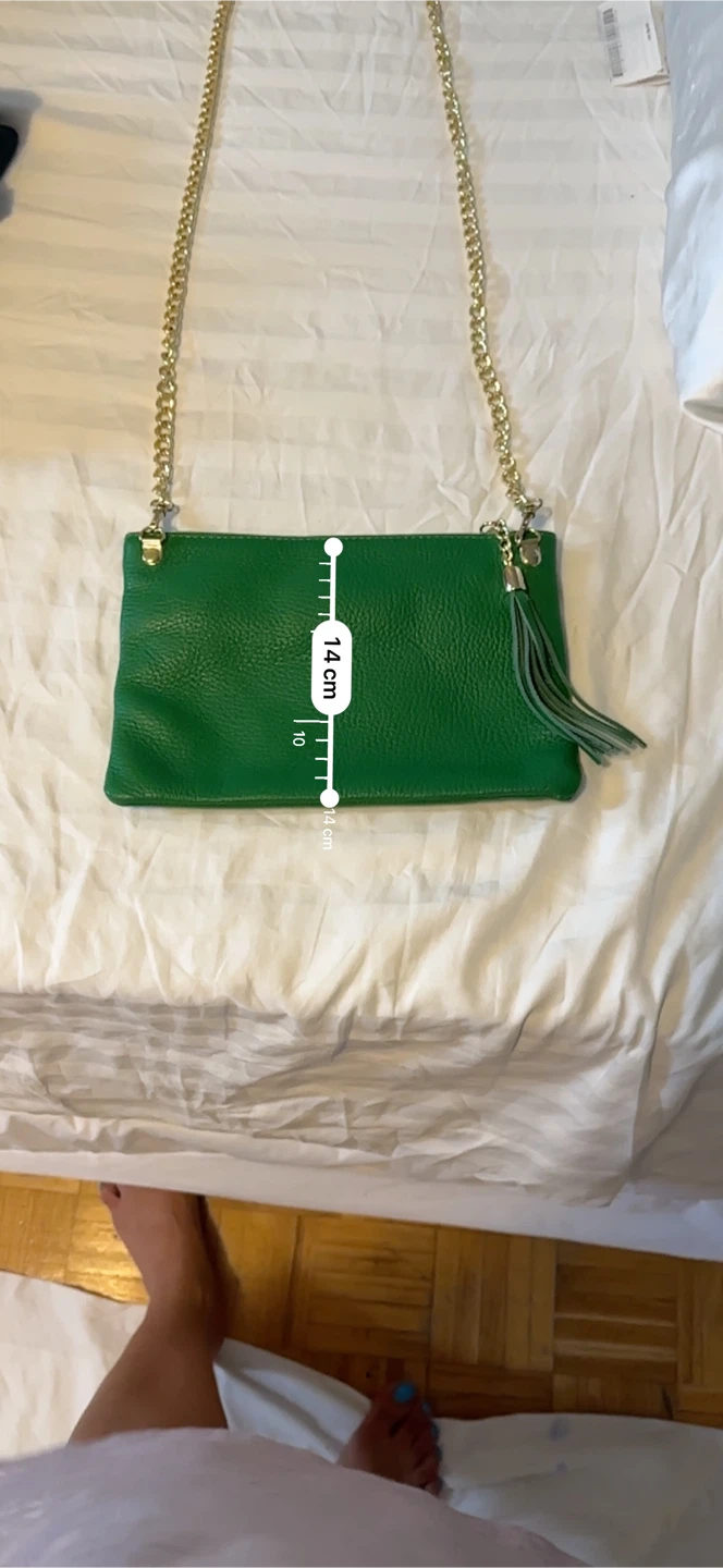 Green Leather Clutch with Gold Chain - photo 3