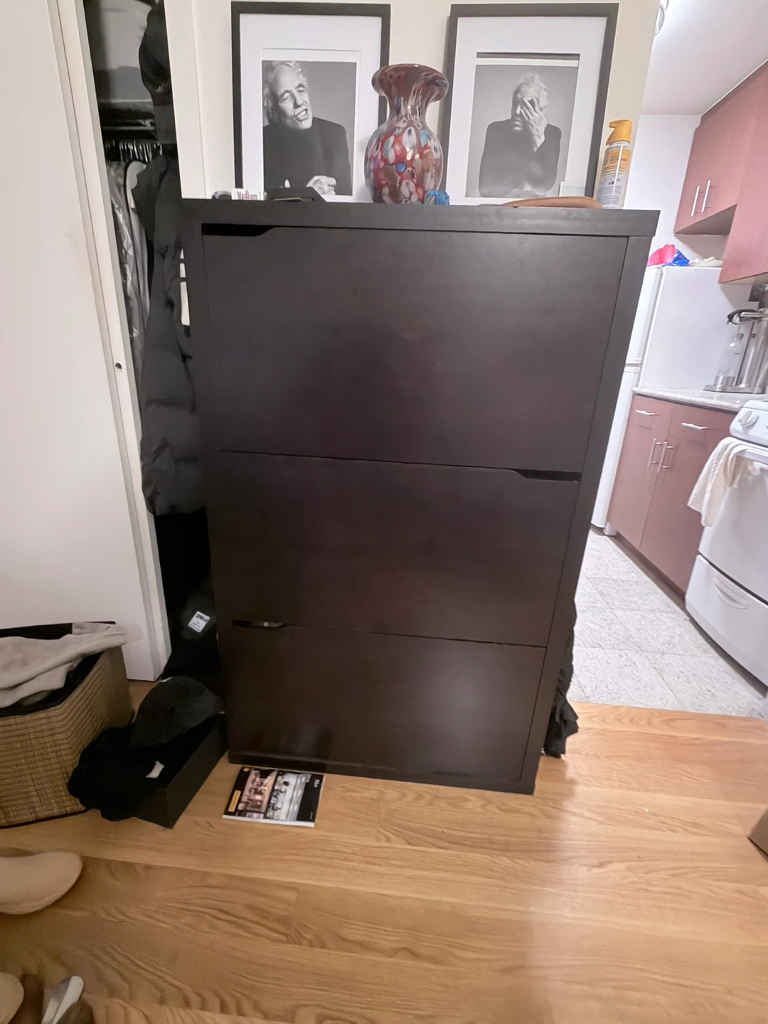 Dark Brown 3-Drawer Shoe Cabinet